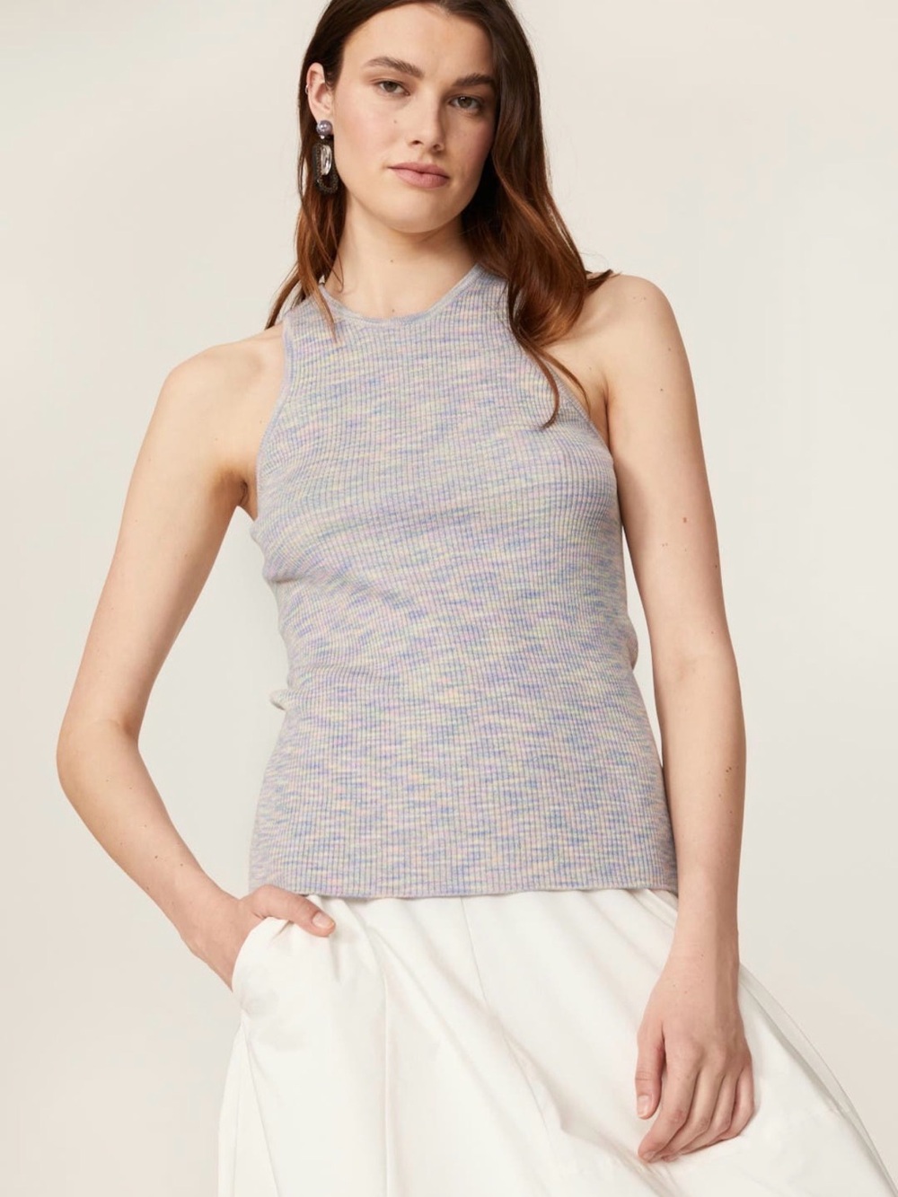 Tibi Pastel Lavender Multi Ribbed Halter Tank